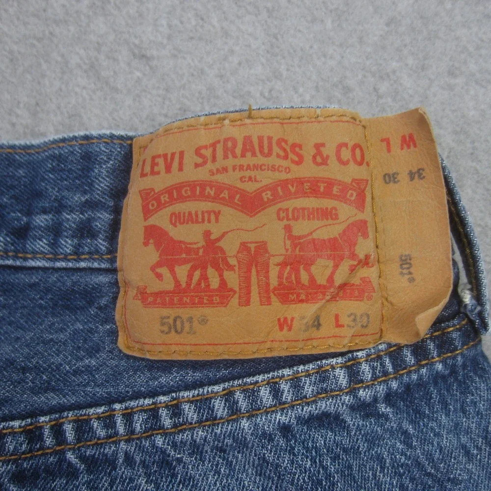 Levi 501 Jeans‎ Mens 34X30 Blue Button Fly Medium Wash Denim Straight Leg Retro